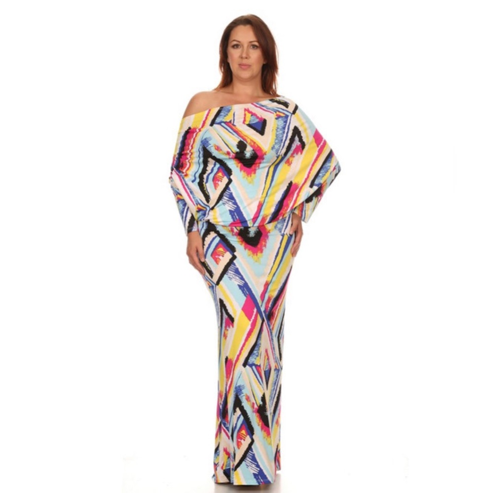 White Multi Color Maxi Dress